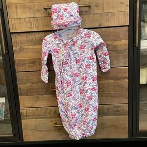 Magnetic me magnetic pink floral gown and hat. Size NB to 3months